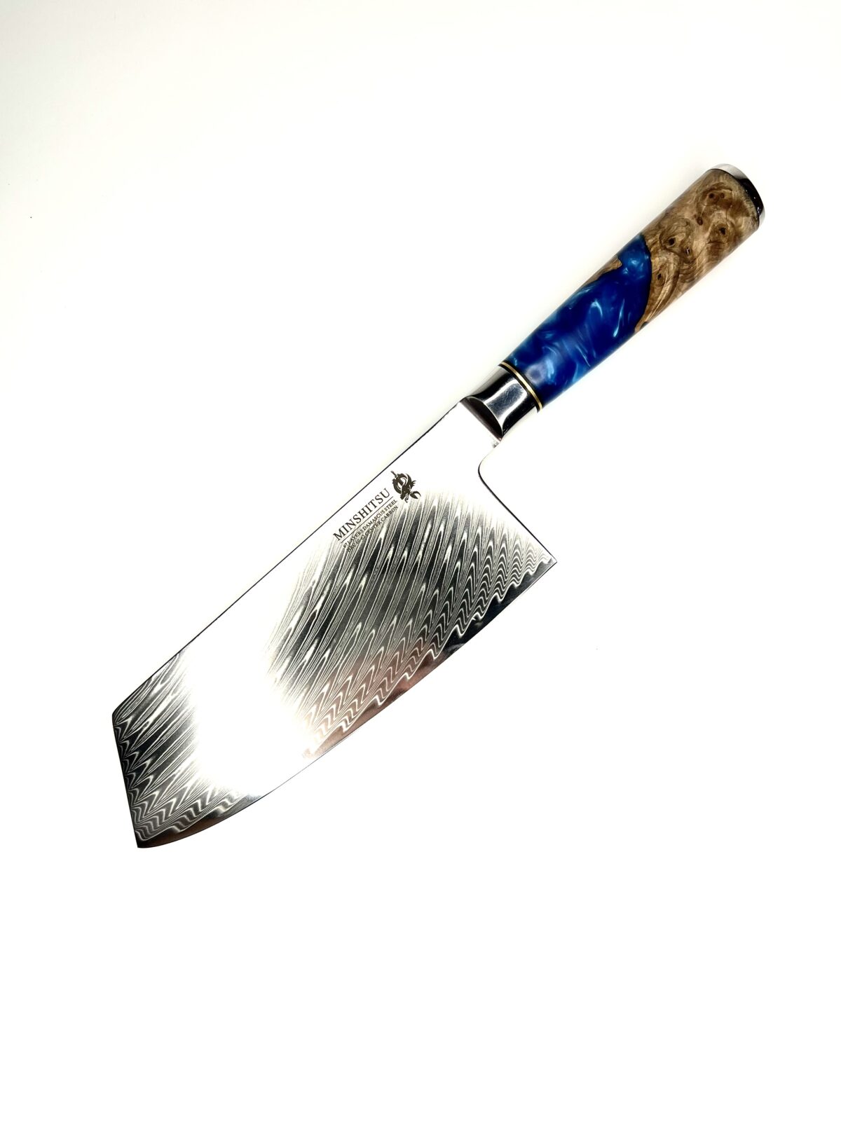 Minshitsu Blue Ocean Cleaver Damascus - Carbon center