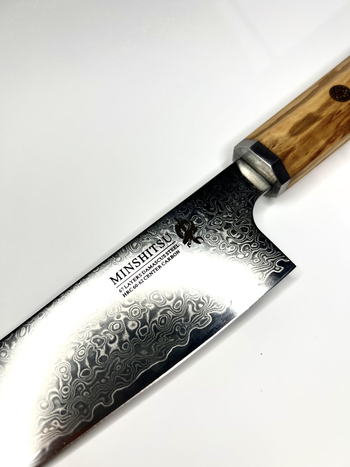 Minshitsu Olive Waves Kokkekniv 20 cm Damascus Stål - Bilde 2